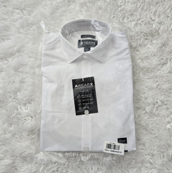 Kenneth Cole Awear2 White Slim Fit Long Sleeve Shirt. Stretch Easy Care. Size Sm - Picture 1 of 4